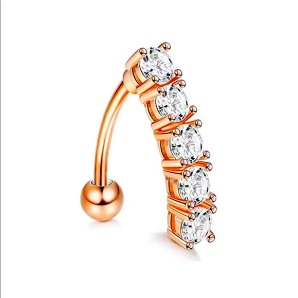 14k Rose Gold Plated Sapphire Belly Button Ring - Picture 1 of 1